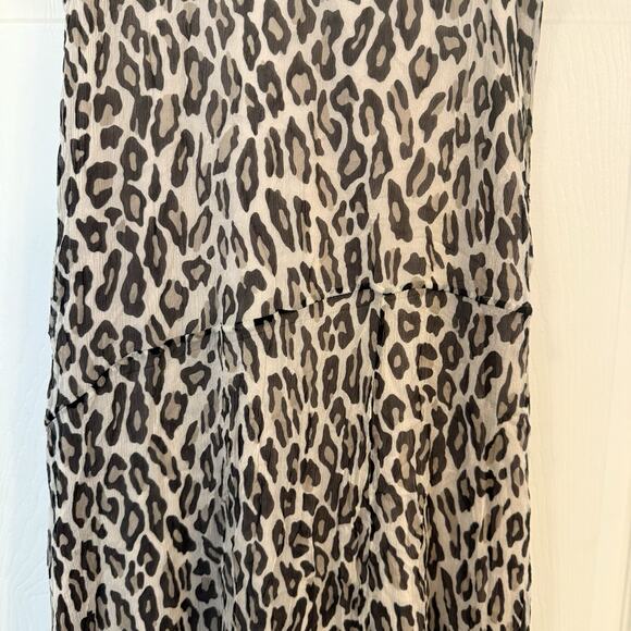 Theory Silk Slip Dress Sz 4 Asymmetrical Waist Maxi Leopard Crinkle Boho Gypsy - Picture 6 of 13